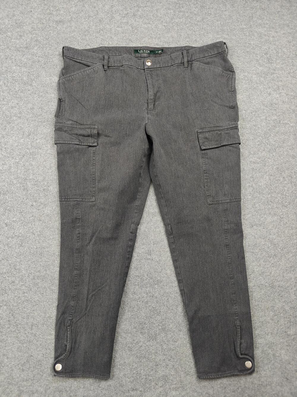 Lauren Ralph Lauren Pants Womens 16 Gray Cargo Tapered Twill Stretch Pockets